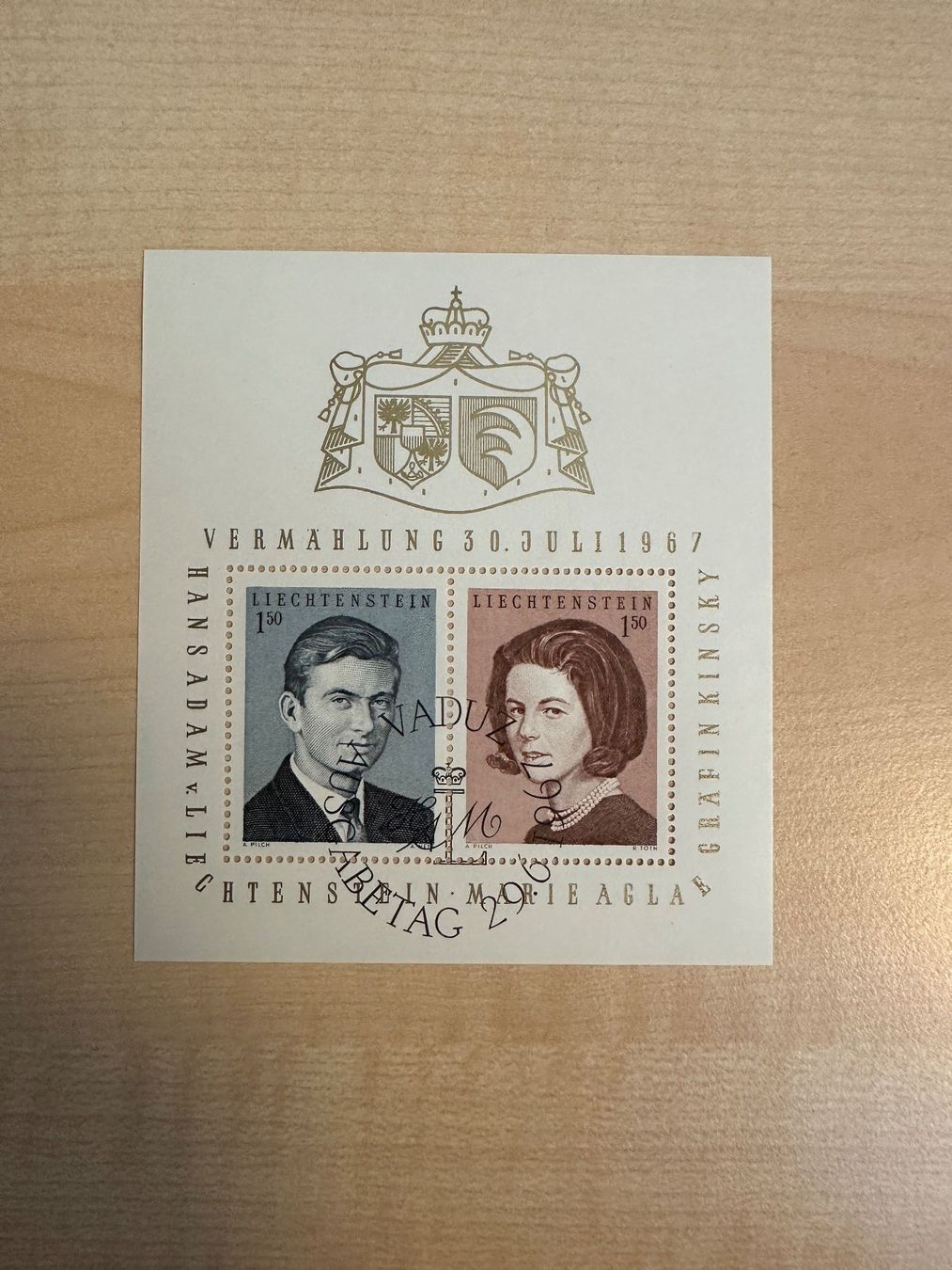 Tutti i francobolli: Lichtenstein Briefmarkenblock 1967 – Usato da Arlesheim venduto da Kunst-Krempel