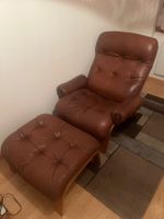 Sessel mit Fusshocker Leder braun