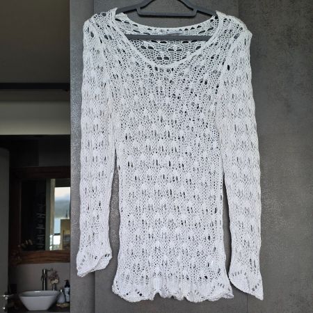 🐸 ZABAIONE GEHÄKELTER PULLOVER / STRANDPULLOVER WEISS