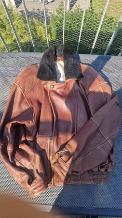 Veste cuir marron homme col fourrure taille L