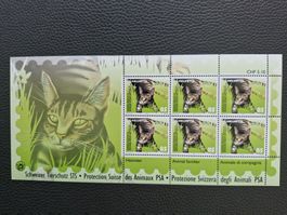 Schweizer Tierschutz Briefmarkenbogen Katze postfrisch Katze