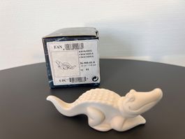 Goebel Krokodil Biskuitporzellan weiss matt 4cm (OVP)