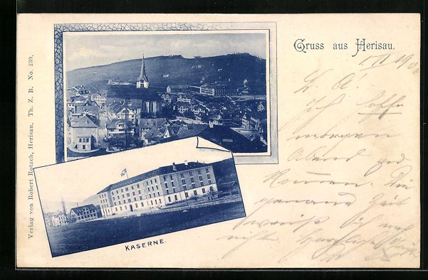 Cartoline postali: AK Herisau, Ortsansicht und Kaserne – Usato da Berlin venduto da bartko-reher