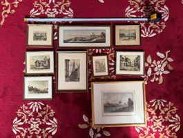 9 gerahmte Bilder mit Ansichten von Basel