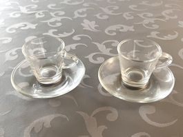 2 Espressotassen mit Untertassen Glas transparent
