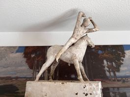 PFERD UND REITER, Gipsfigur Plastik, um 1940/1950