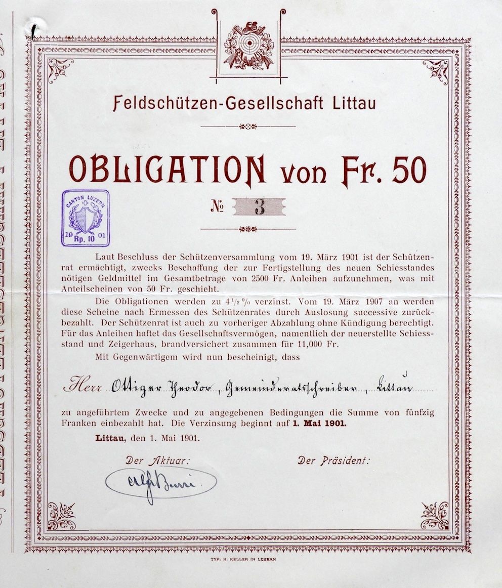 Documenti: Feldschützen-Gesellschaft Littau - 1901 – Usato da Solothurn venduto da Sgasche