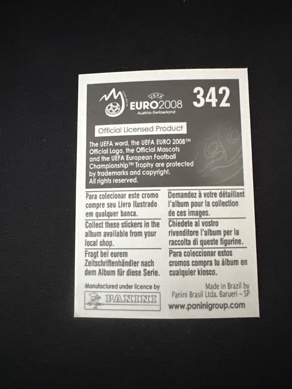 Panini Carte collezionabili: Panini UEFA EM 2008 Sticker - Nr. 342 – Usato da Sulz AG venduto da DealWerk 1