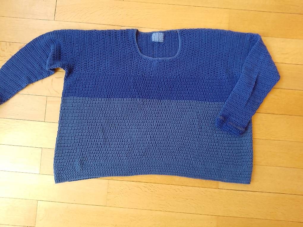 Pulls & Sweat-shirts: Pulli Pullover gehäkelt me made Baumwolle blau L - XL – D'occasion à Bern par samtgrau 1