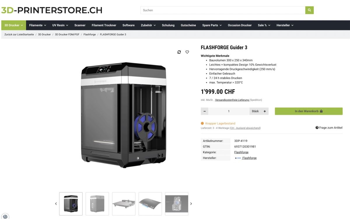 FlashForge 3D Drucker: 3D Drucker – Gebraucht aus Aarau von john2305 2
