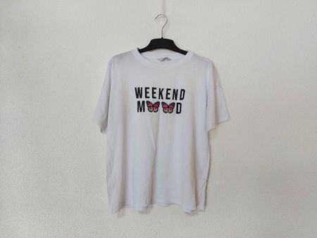 T-Shirt Damen Weiss Schmetterling Print 