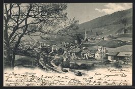 AK Moutier, Ortsansicht mit Bahngleisen