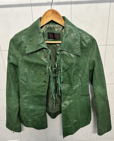 Grüne Vintage Lederjacke LEONARDO, Grösse 36 (S) Top!