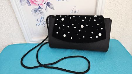 Abendhandtasche Samt Satin Schwarz mit Strass