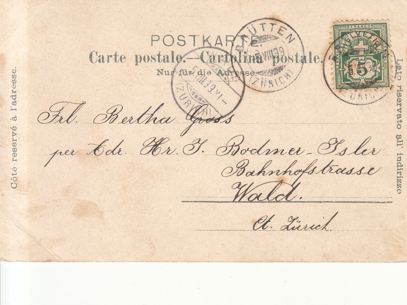 Cartoline postali: Zürich 1899 – Usato da Bürglen TG venduto da StampGraf 1