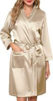Satin Damen Bademantel Kurz – Größe M, Gold mit Taschen