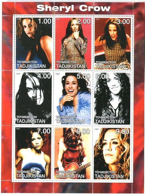 Alle Briefmarken: Block "Sheryl Crow". Tadschikistan – Neu und originalverpackt aus Basel von Butsch5