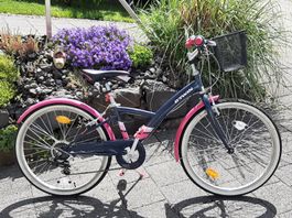 Mädchen Fahrrad B-Twin, 24 Zoll, 6-Gang, blau-pink