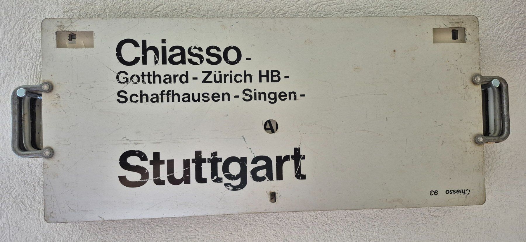 SBB/CFF/FFS Ecriteaux: Zuglaufschild SBB Stuttgart-Chiasso – D'occasion à Bürglen TG par Transeuronacht 1