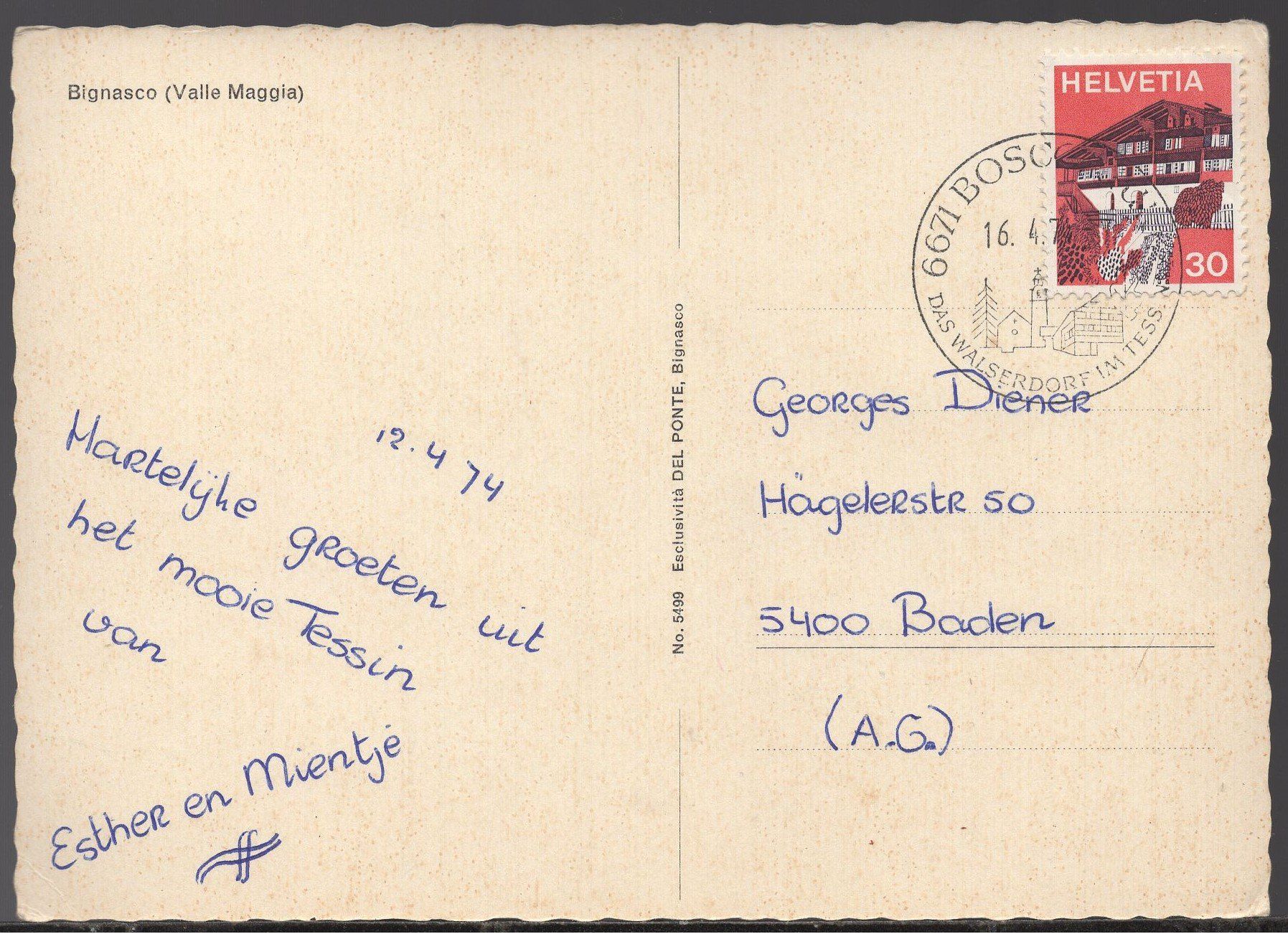 Cartoline postali: Bignasco  ( Valle Maggia ) – Usato da Aarau venduto da kufi44 1