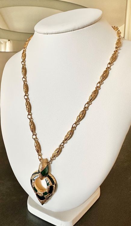 Collier Vintage Couleur Or à Petites Fleurs émaillées Vertes Et Roses - Ref 3402 (occasion)