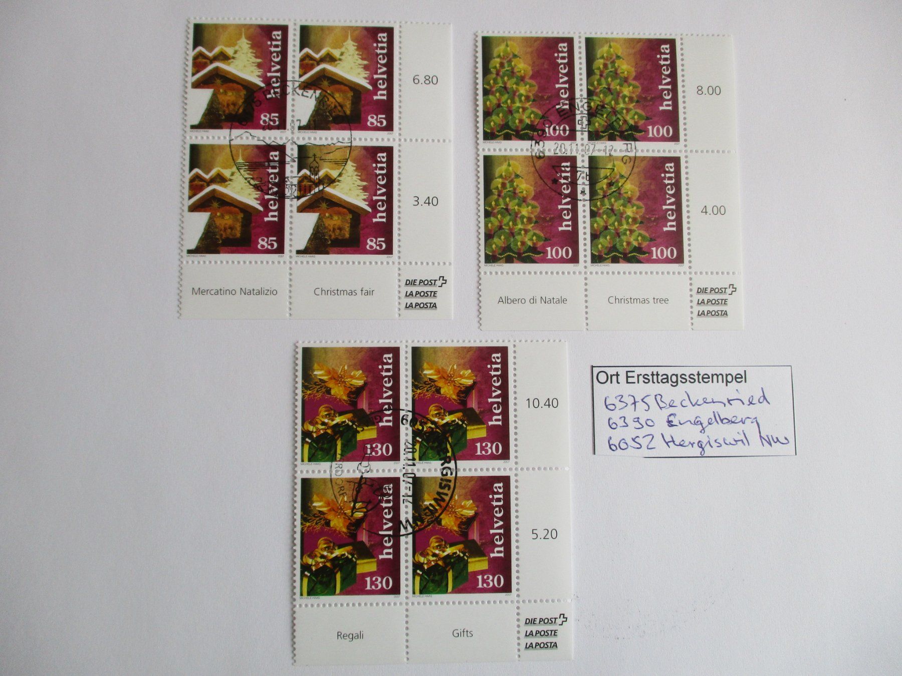 Tous les timbres: Viererblock mit Ort Ersttagsstempel 6375 Beckenried + – D'occasion à Langnau b. Reiden par Aktuell88