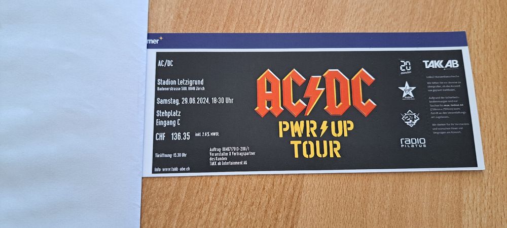 AC/DC Ticket 29.06.2024, Stehplatz, Eingang C, Zürich (Neu und ...