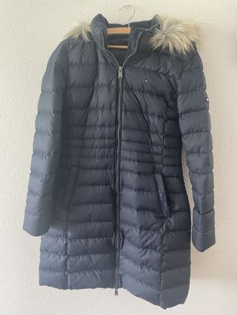 Tommy Jeans Wintermantel Gr. L mit Kapuze & Pelz Navy