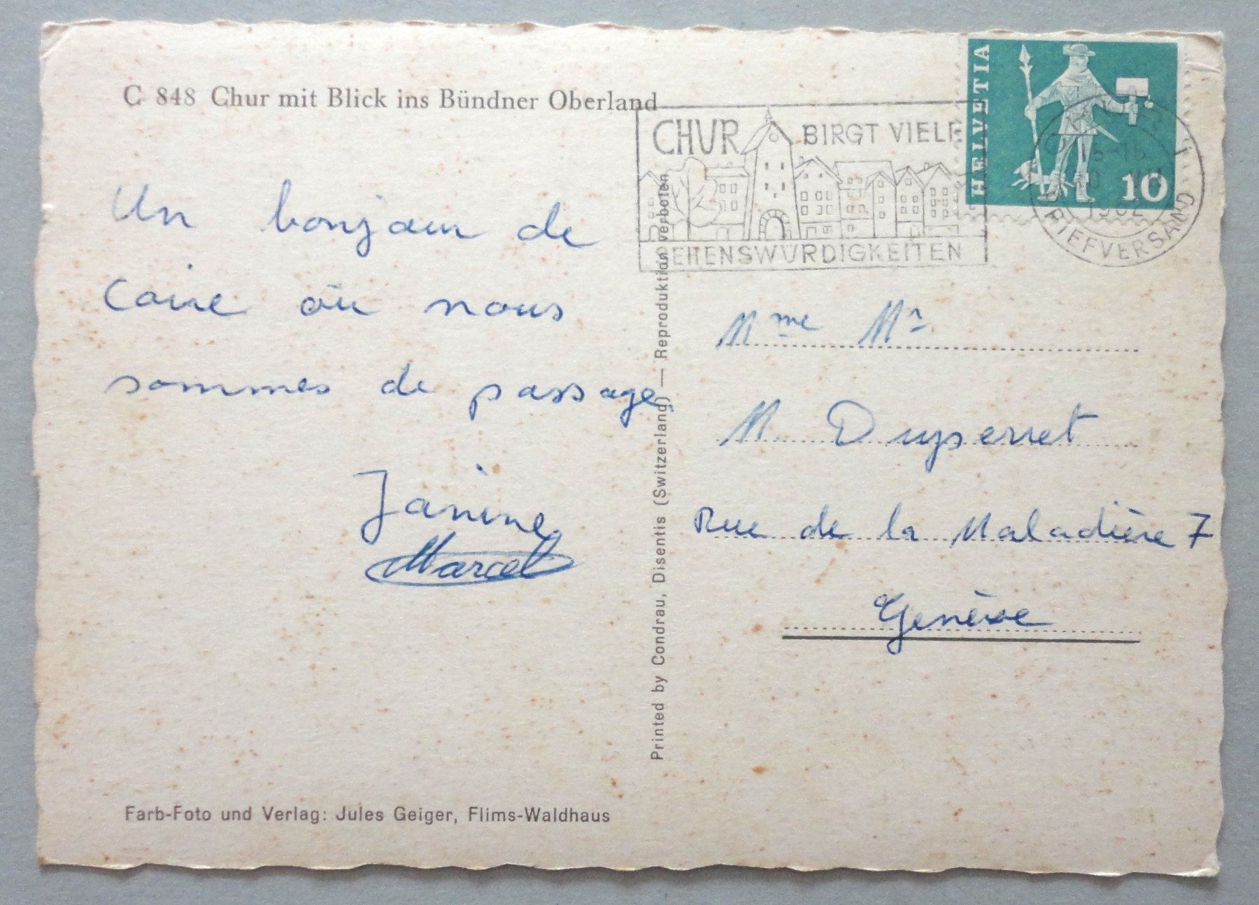 Cartoline postali: Chur mit Blick ins Bündner Oberland – Difettoso da Fétigny venduto da Billy2miny 1
