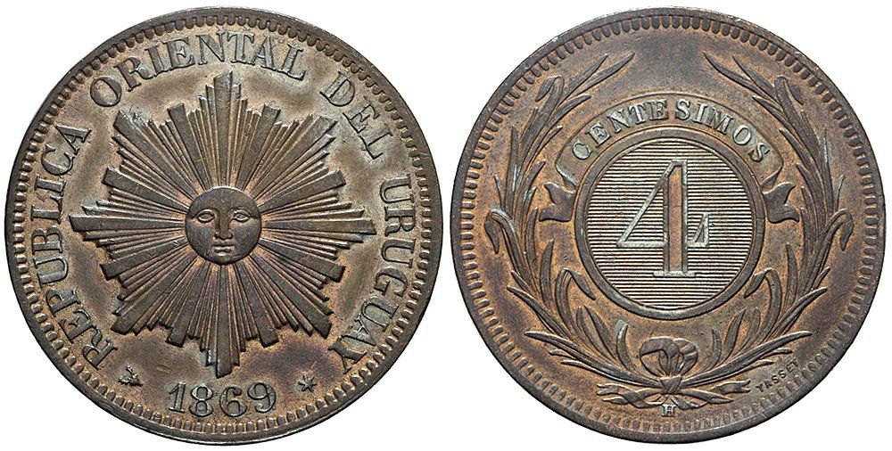 Toutes les monnaies: Uruguay, 4 Centimos 1869 H – D'occasion à Chiasso par Novamarketing