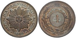 Uruguay, 4 Centimos 1869 H