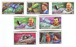 Briefmarken Raumfahrt. Tereschkowa, Gagarin, Glenn Malediven