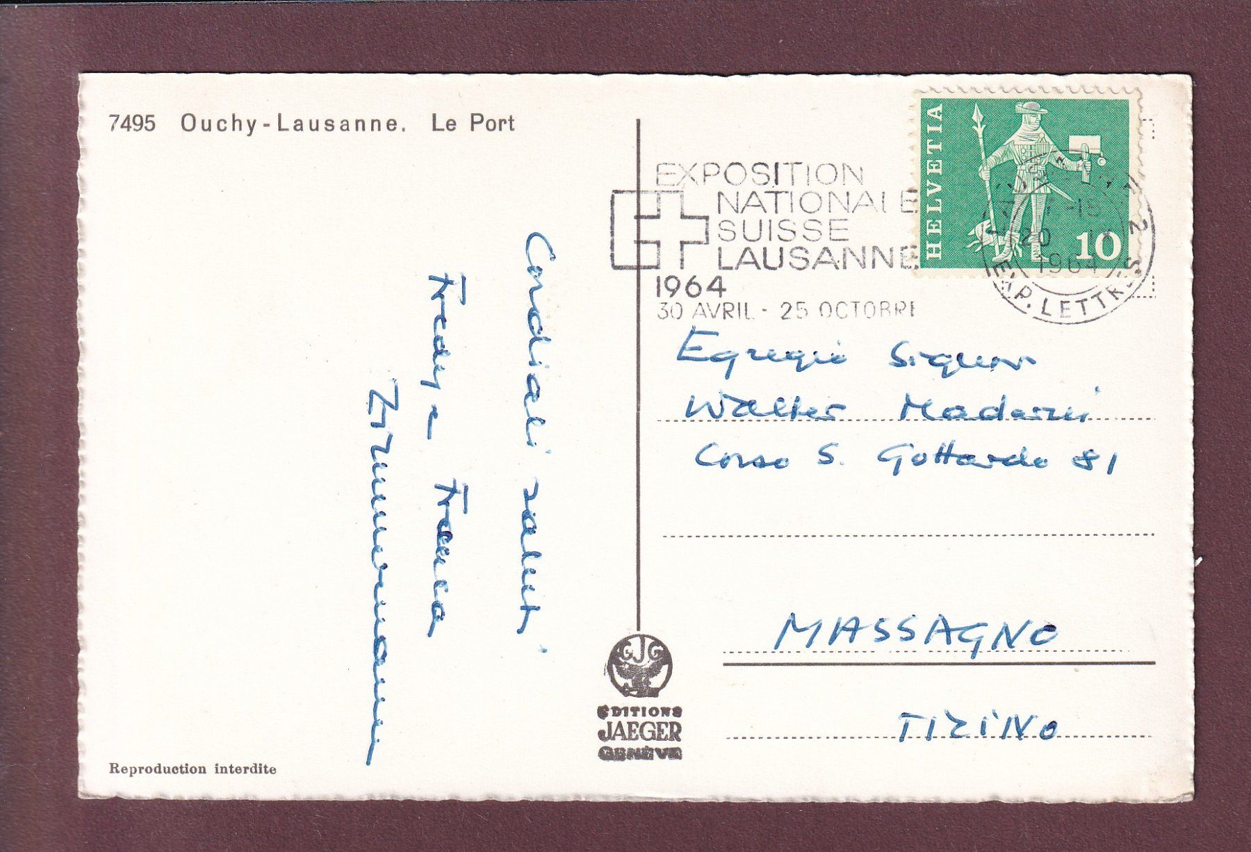 Cartoline postali: LAUSANNE - Ouchy - Le Port - 1964 – Usato da Pully venduto da nicecards 1
