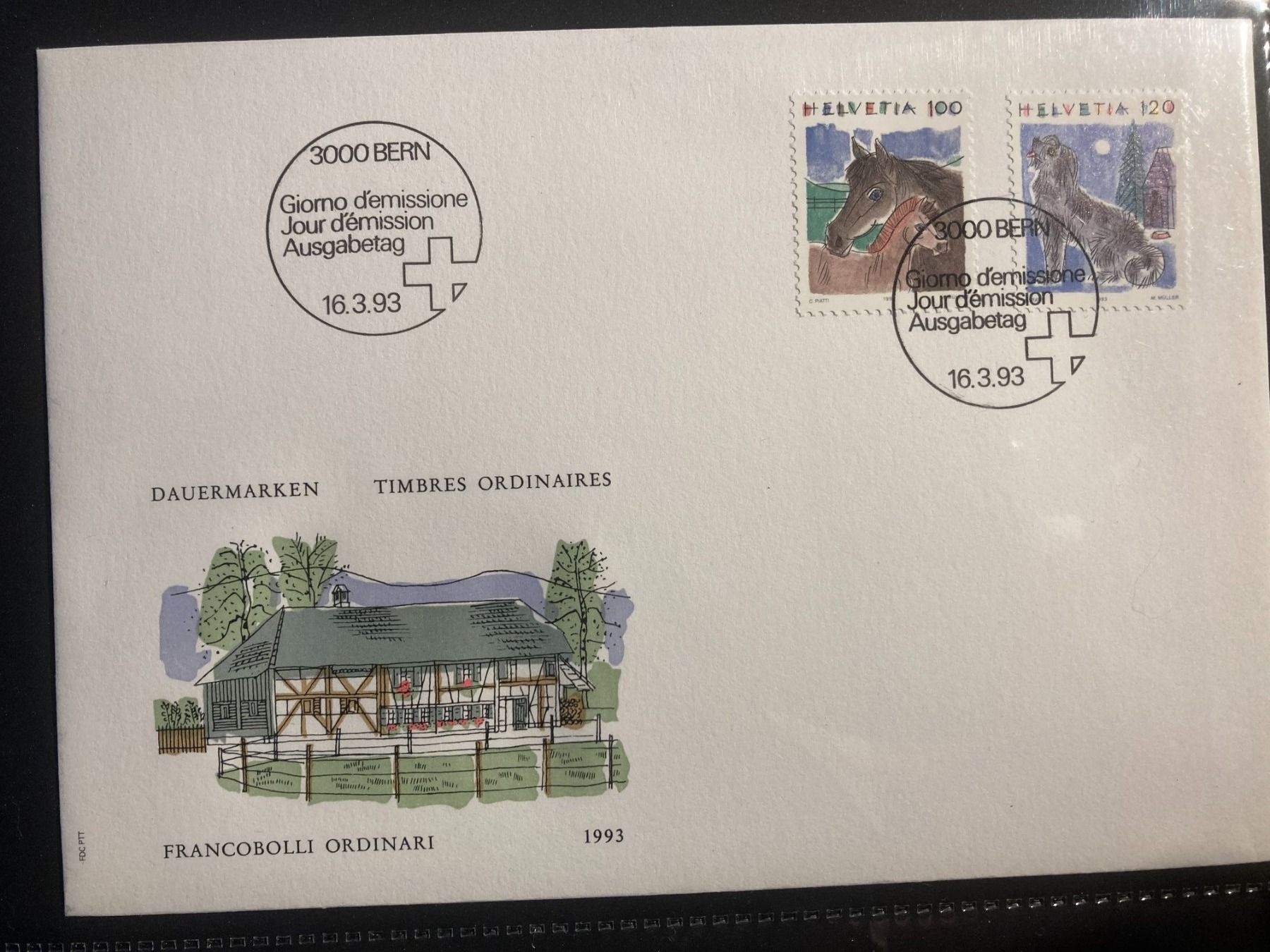 Tutti i francobolli: Schweiz 1993 FDC Satz Tiere Pferd Hund – Nuovo (secondo la descrizione) da Winterthur venduto da schnueps