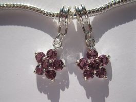 Anhänger, Dangle Blume, versilbert mit rosa Strass
