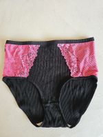 Damen Slip schwarz pink Gr. XL gerippt mit Spitze 
