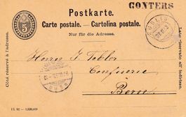 1893: 5 Rp. Ganzsache mit seltenem Stabstpl. CONTERS (GR)