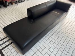 Elegantes schwarzes Leder-Sofa, DeSede, Chaiselongue