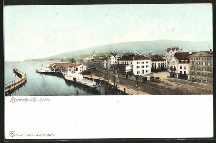 Cartoline postali: Rorschach, Hafen um 1905, koloriert – Usato da Frauenfeld venduto da POML