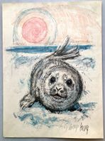 🌟1/2 Lithographie Fritz Hug (1921-1989) Robbe Seehund🌟