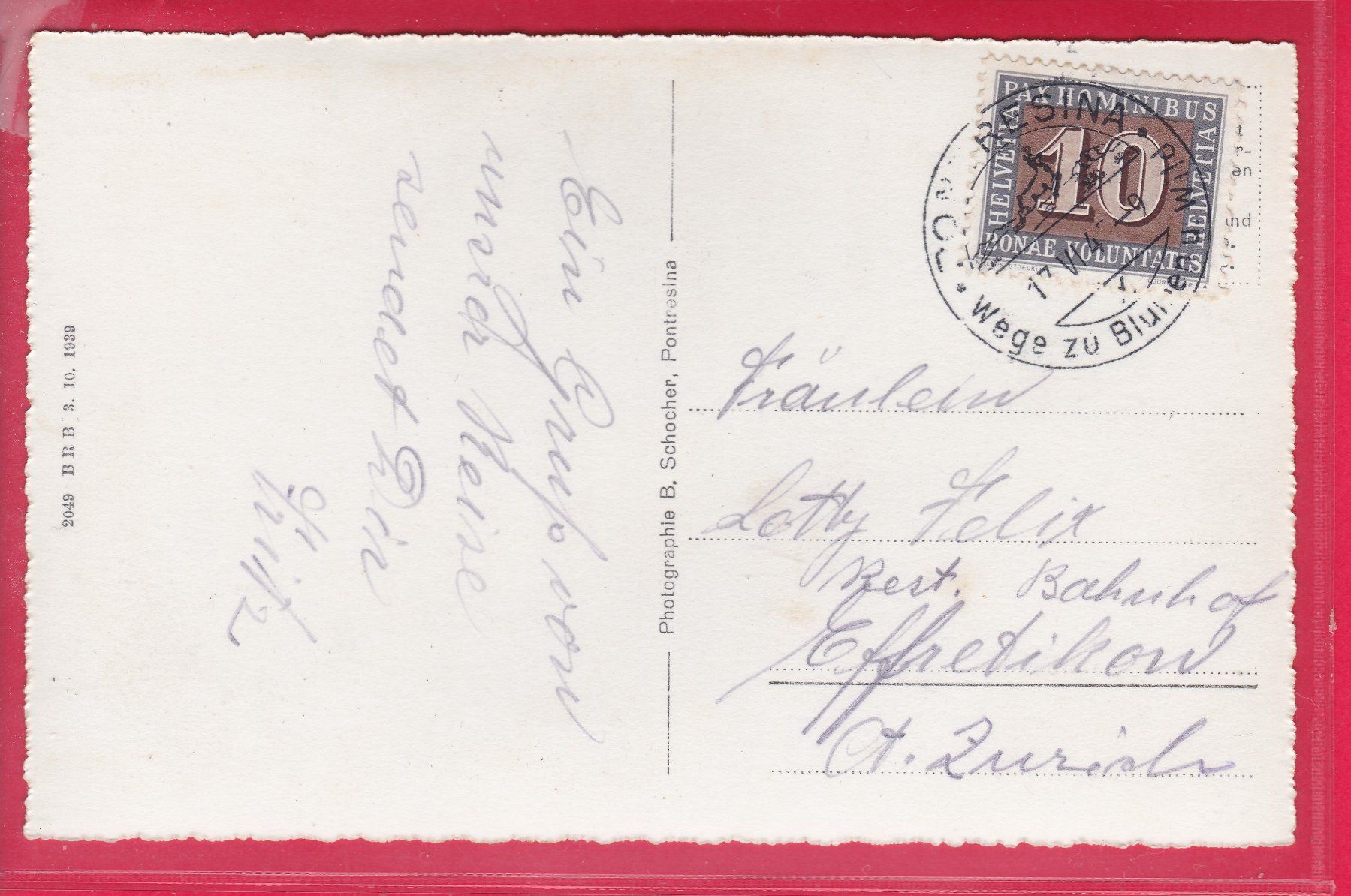 Cartoline postali: PONTRESINA, 17.6.1945 – Usato da Oberrieden venduto da Gebirgsstelze 1