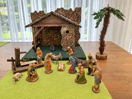 Weihnachtskrippe mit Figuren (evtl. MAROLIN), 1970er-Jahre