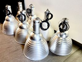 7x Industrie-Hängeleuchten Aluminium Loft Fabriklampen
