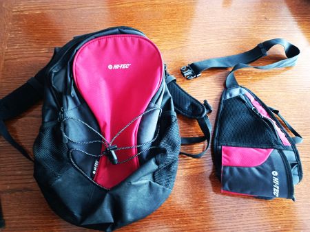 HI-TEC Rucksack und Umhaengetasche schwarz-rot neu