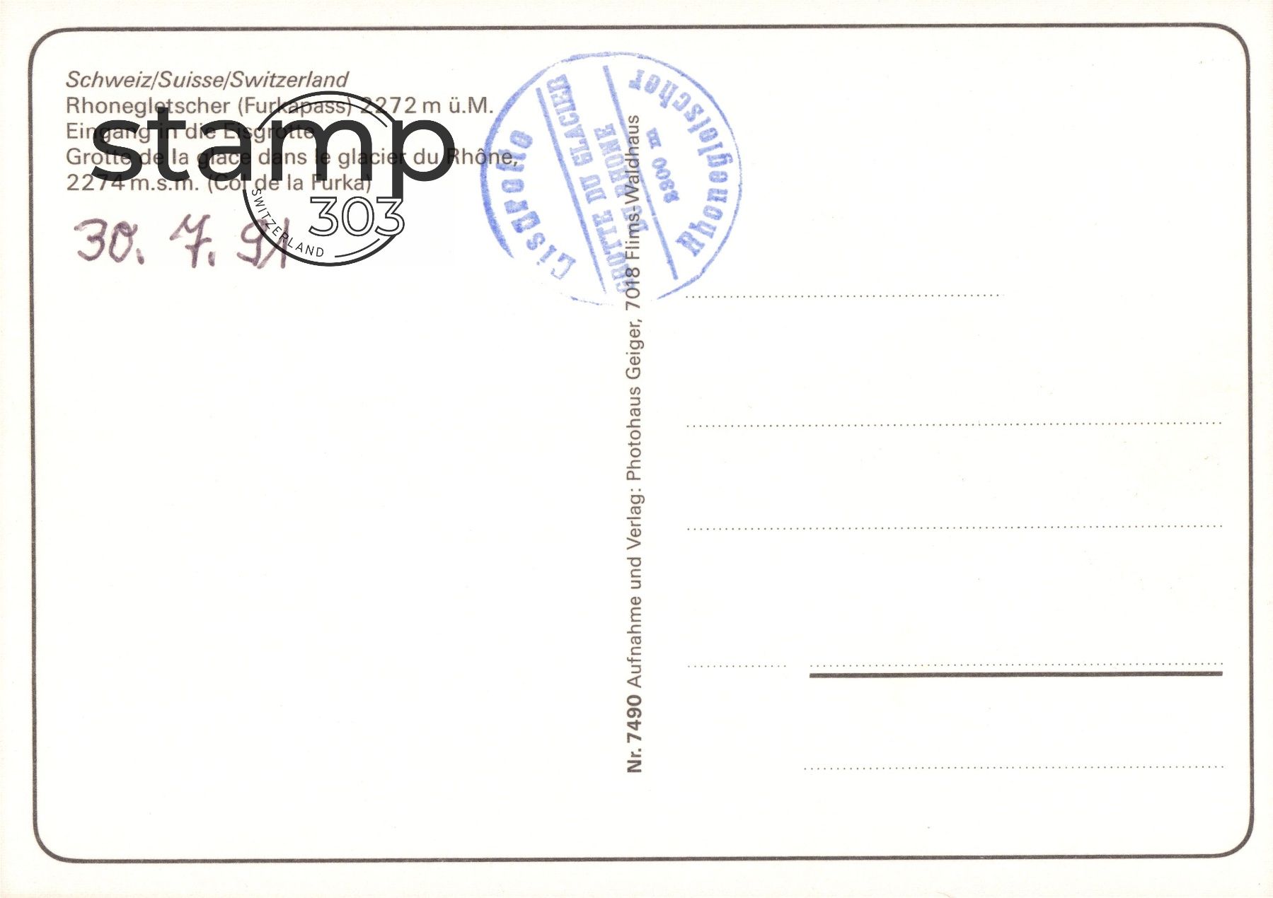 Cartoline postali: 1991 AK Rhonegletscher - Eingang in die Eisgrotte – Usato da Eggersriet venduto da stamp303 1