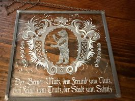 Berner Bär Bleiglasbild mit Spruch, Vintage