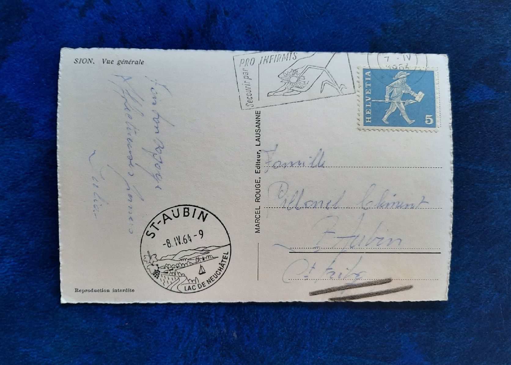 Cartoline postali: Ansichtskarte Sion, vu générale, gest. 1964 – Usato da Marly venduto da neu-adlerauge65 1