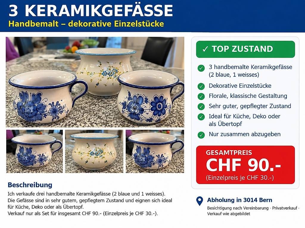 Vasi & Recipienti: 3 Keramikgefässe mit Bauernmalerei  – Usato da Bern venduto da ber_9gk6 4
