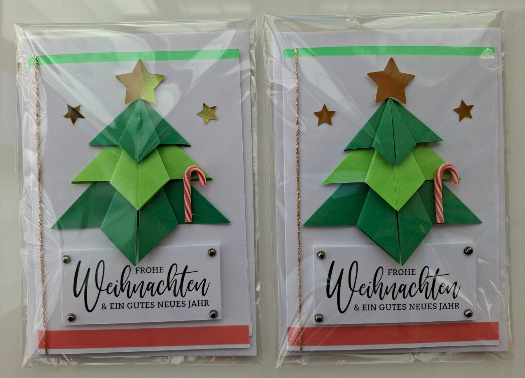 Karten: 2x Weihnachtskarten handgemacht Tannenbaum 3D Effekt – Neu und originalverpackt aus Winterthur von -.S.B.-