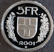 5 Franken Schweiz 2001 pp / aus Münzsatz/in einer Münzkapsel